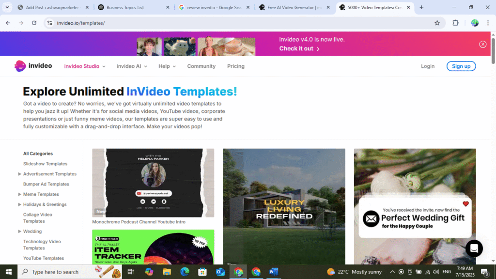 Templates and Design Flexibility invedio.ai